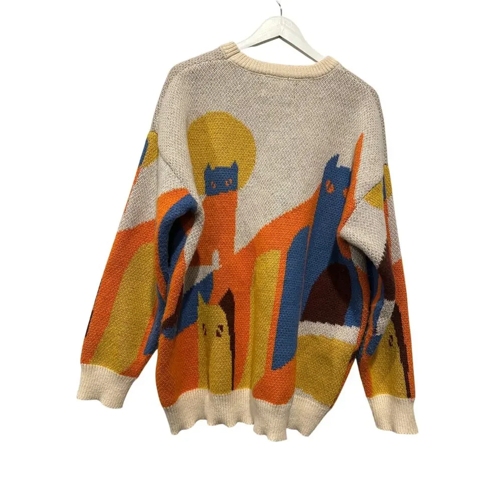 Size XL Cat Sweater Cozy Loungewear Gift Collector Blue Unique Oversized Knit - Picture 4 of 13